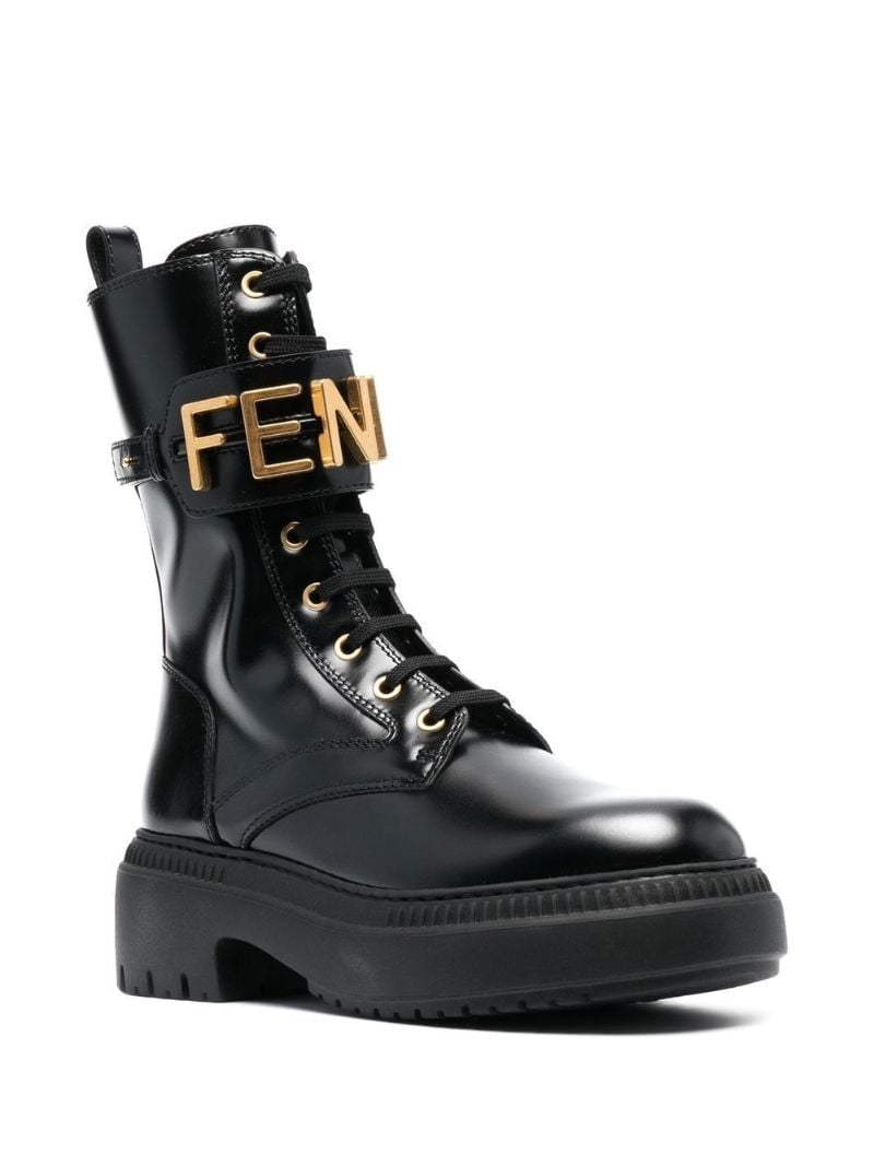 Black 50 Logo Leather Biker Boots
