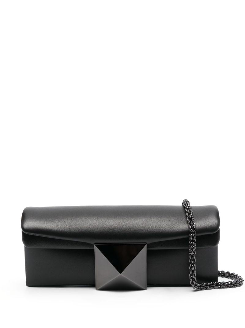 Black One Stud Leather Clutch Bag