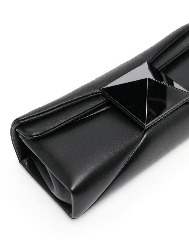 Black One Stud Leather Clutch Bag