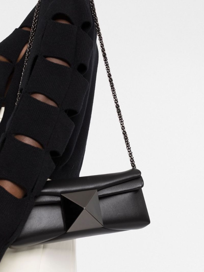 Black One Stud Leather Clutch Bag