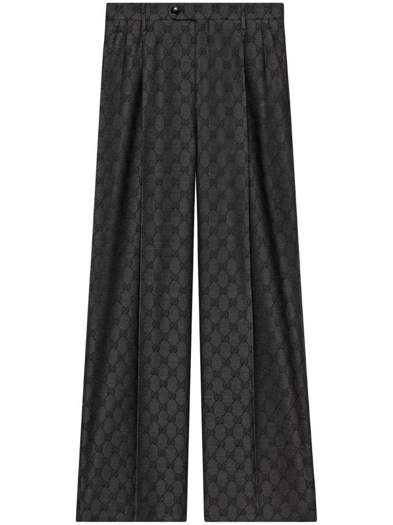 Grey Gg Wide-leg Wool Trousers