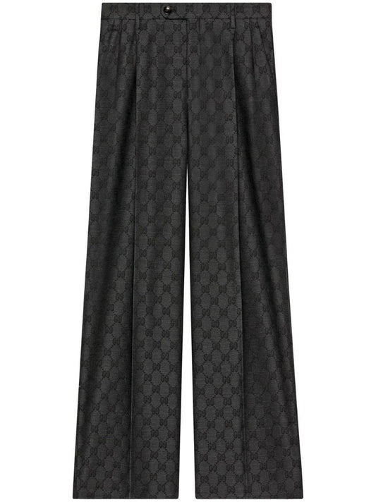 Grey Gg Wide-leg Wool Trousers