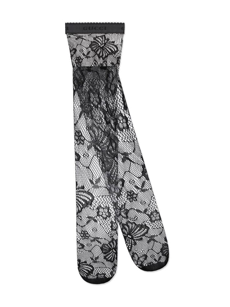 Black Embroidered Design Tights