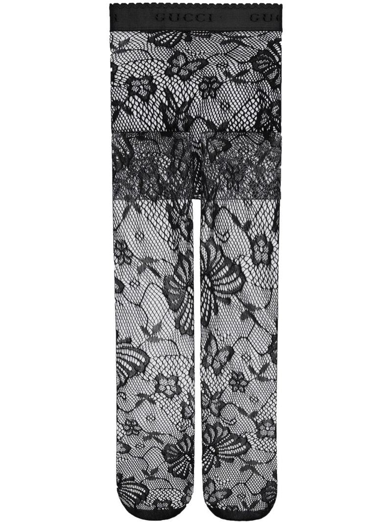 Black Embroidered Design Tights