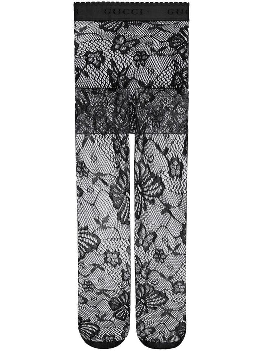 Black Embroidered Design Tights