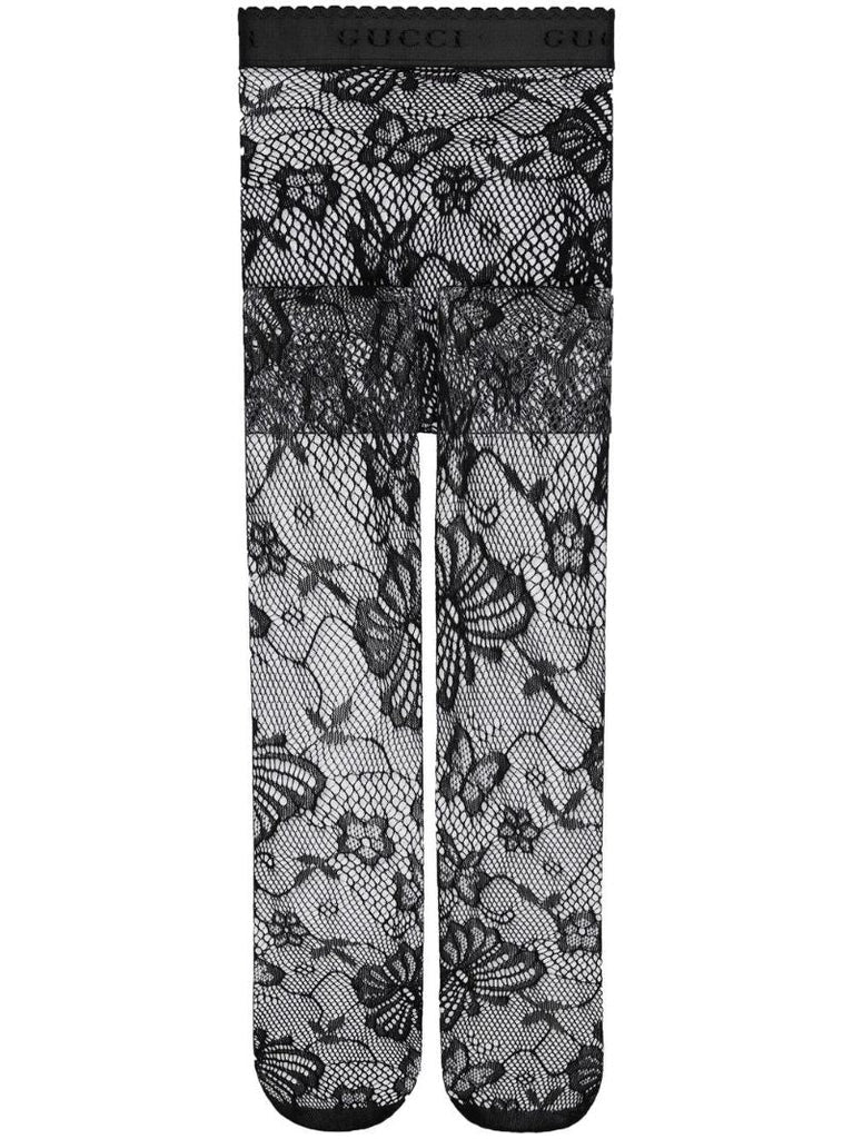 Black Embroidered Design Tights