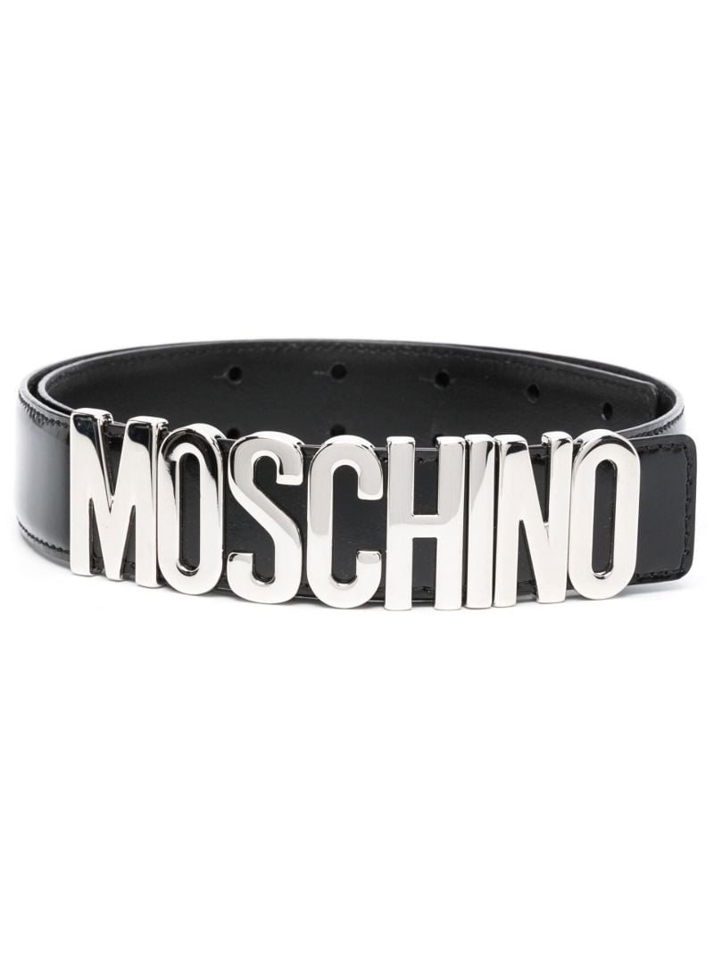 Black Logo Smooth Leather Belt