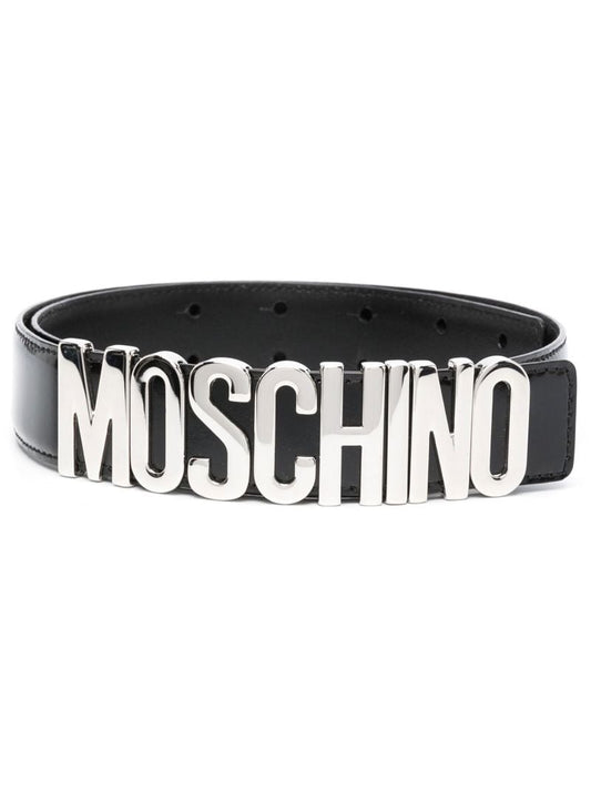 Black Logo Smooth Leather Belt