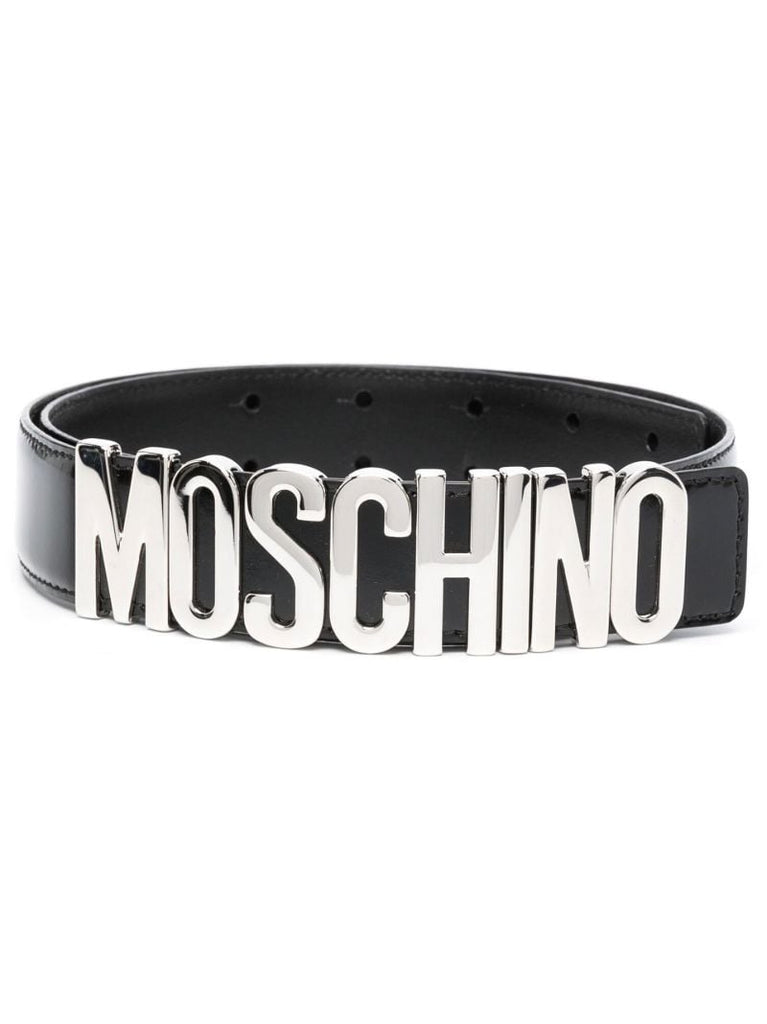Black Logo Smooth Leather Belt