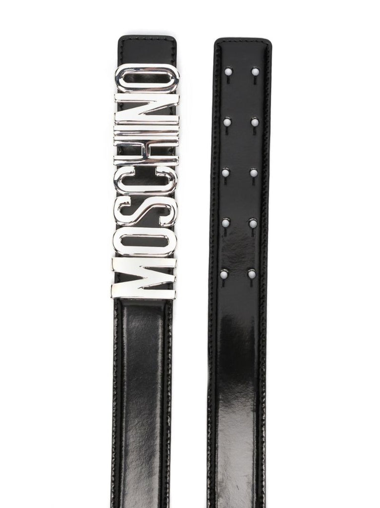 Black Logo Smooth Leather Belt
