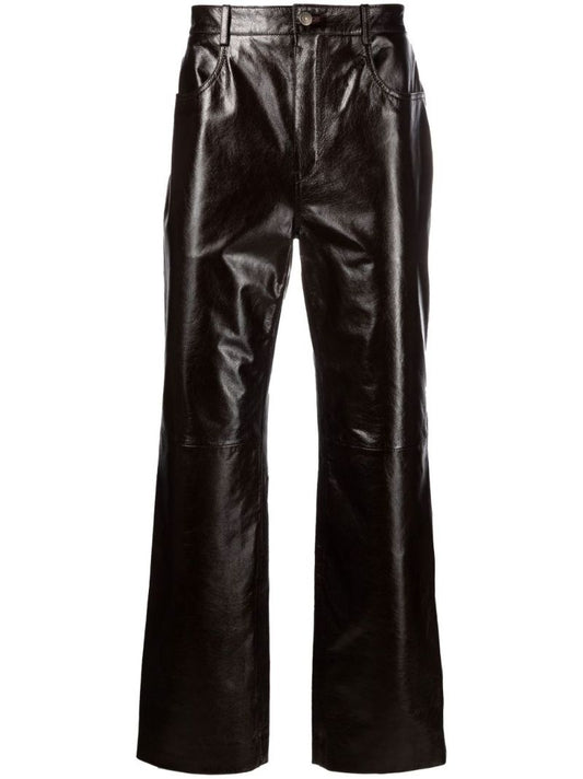 Black Leather Straight-leg Trousers