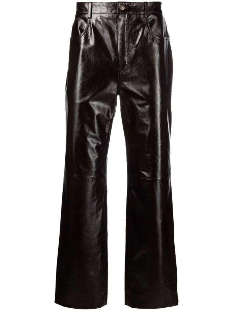 Black Leather Straight-leg Trousers