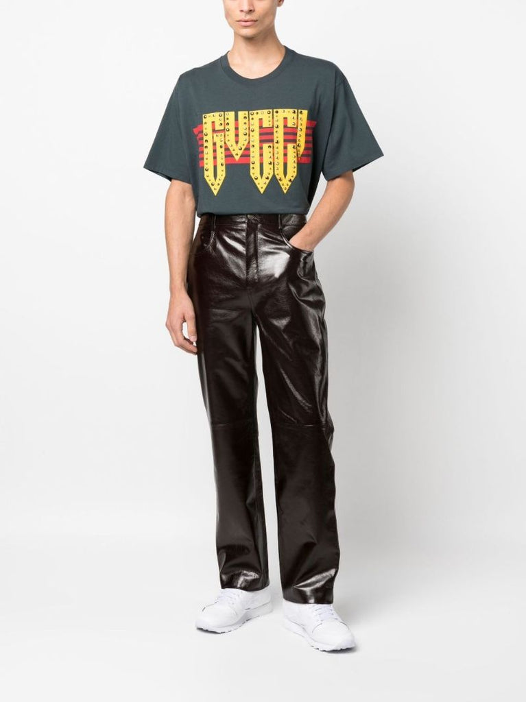 Black Leather Straight-leg Trousers