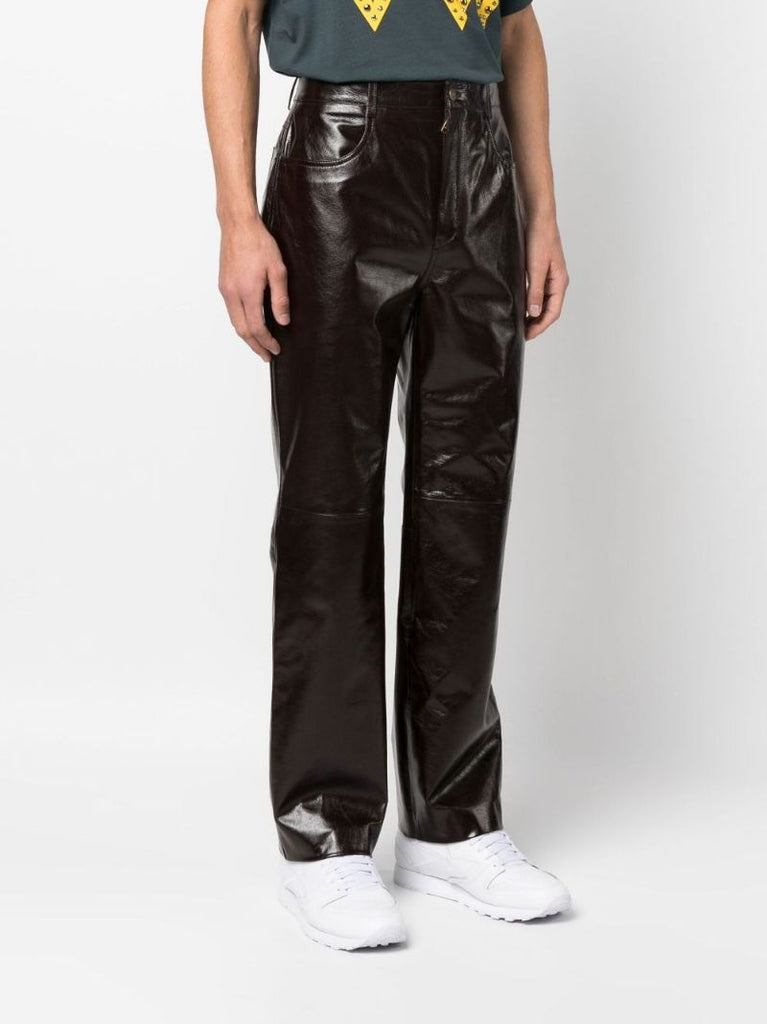 Black Leather Straight-leg Trousers