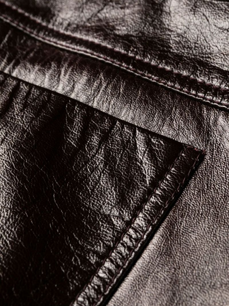 Black Leather Straight-leg Trousers