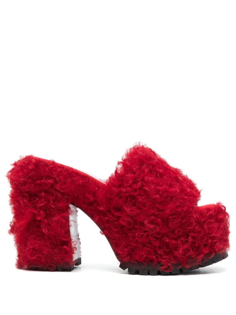 Red Les Terriers 120 Shearling Mules