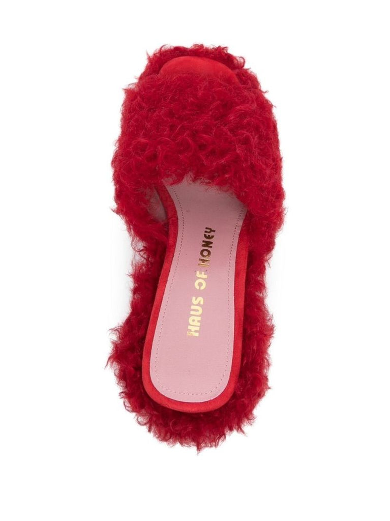 Red Les Terriers 120 Shearling Mules