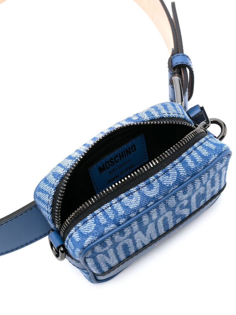Blue Pouch Denim Jacquard Logo Belt