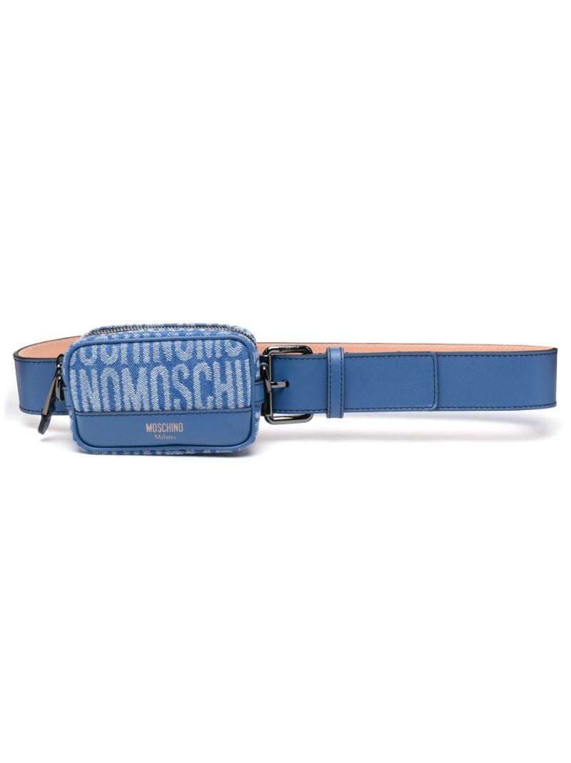 Blue Pouch Denim Jacquard Logo Belt