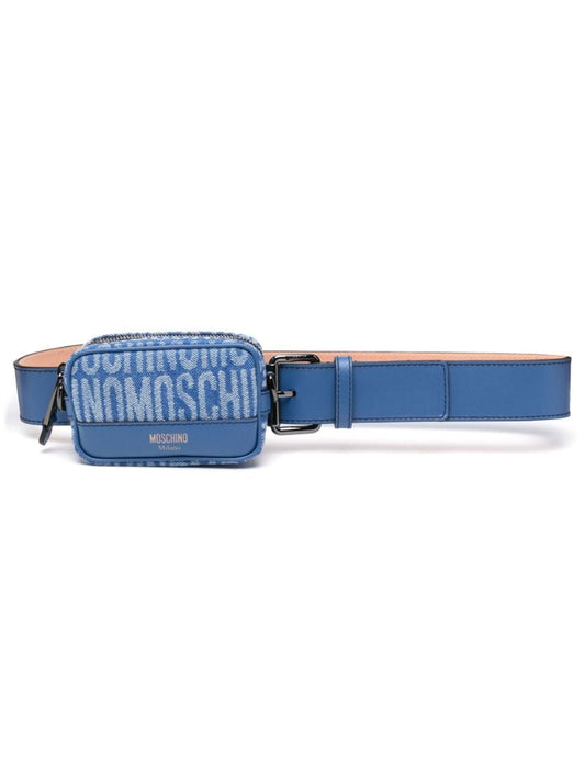 Blue Pouch Denim Jacquard Logo Belt