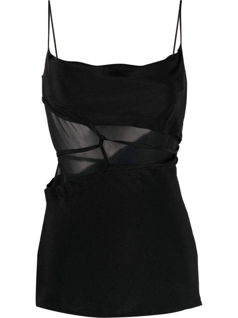 Black Sheer Panel Silk Vest Top