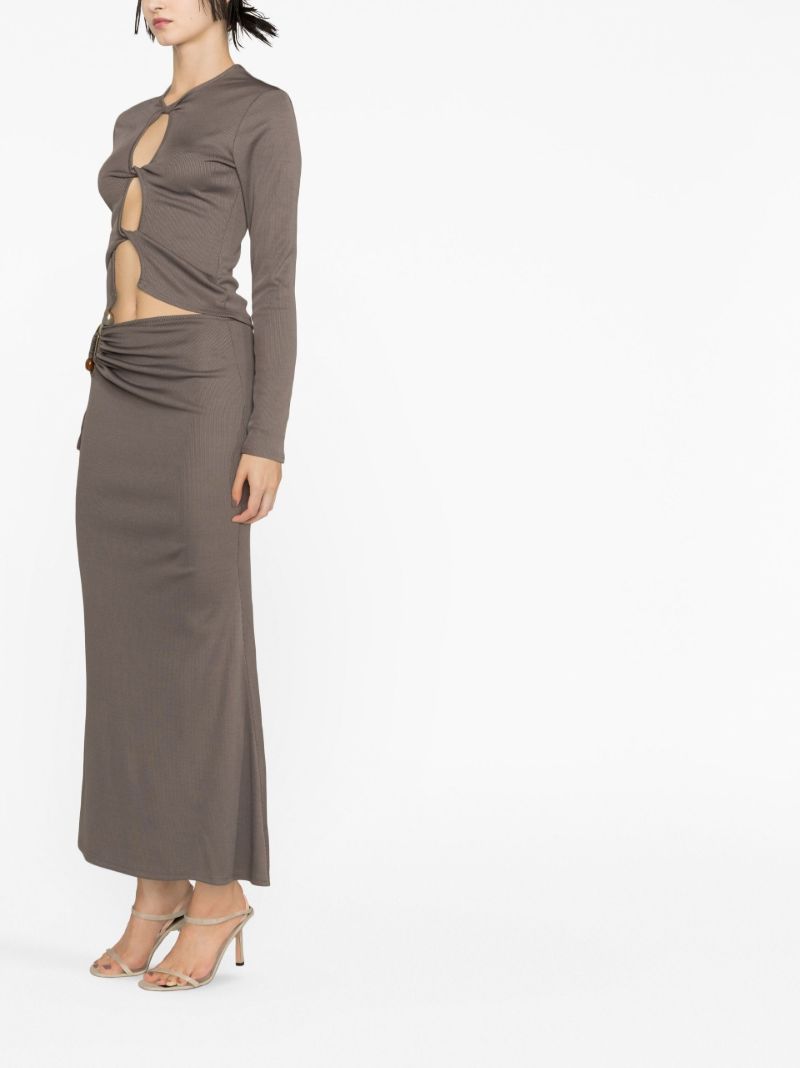 Grey Open Twist Ribbed-knit Top