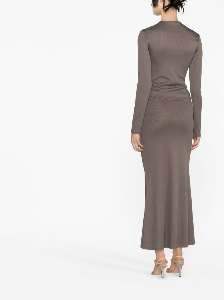Grey Open Twist Ribbed-knit Top