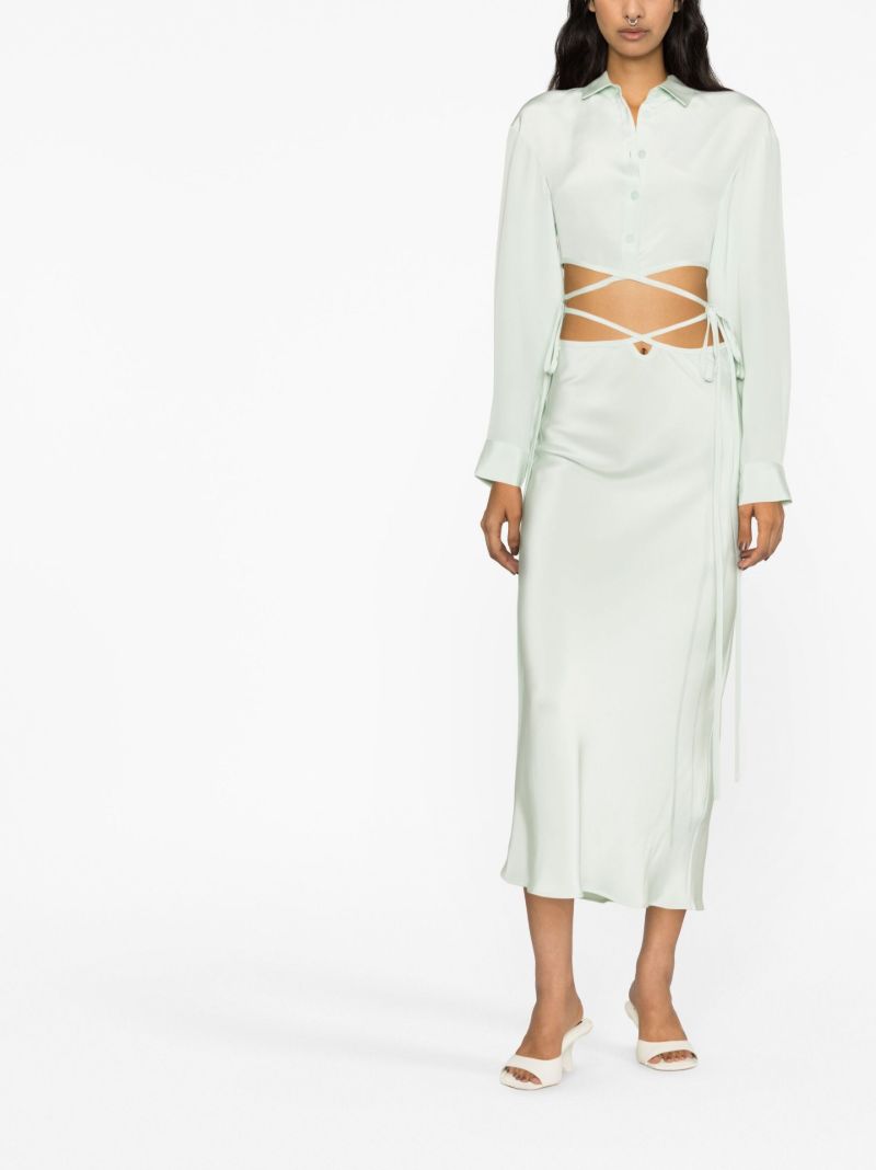 Green Loophole Silk Midi Skirt