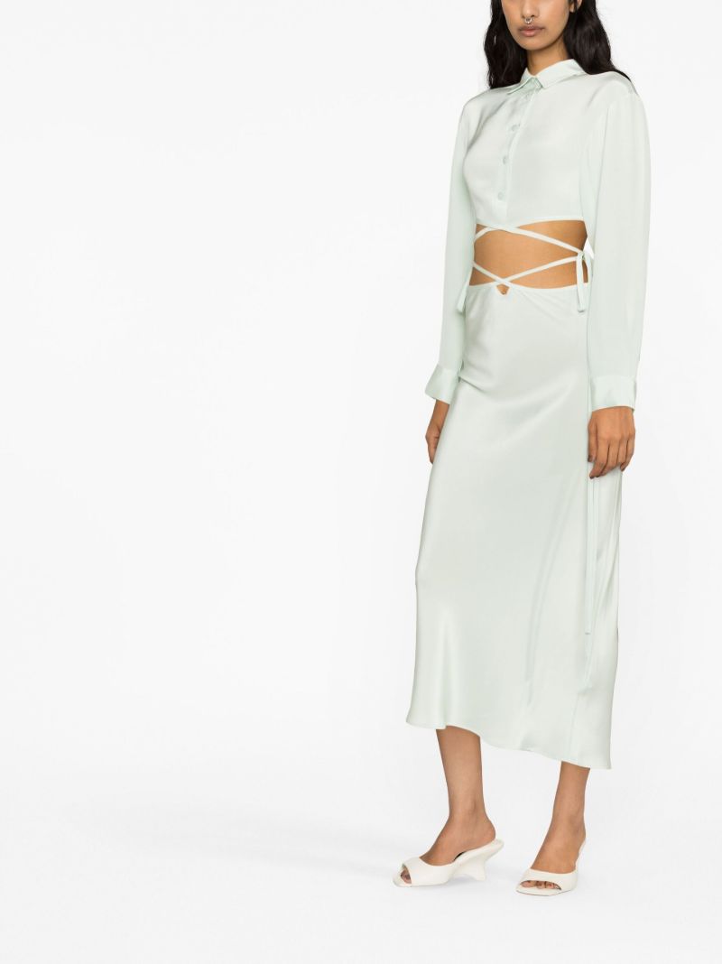 Green Loophole Silk Midi Skirt
