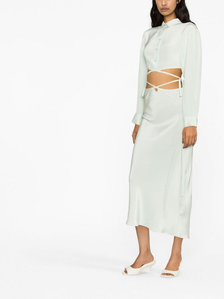 Green Loophole Silk Midi Skirt