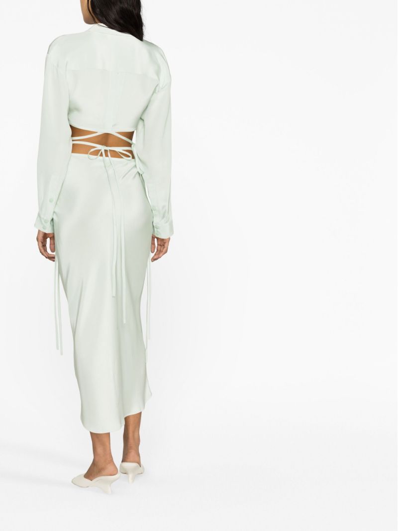 Green Loophole Silk Midi Skirt