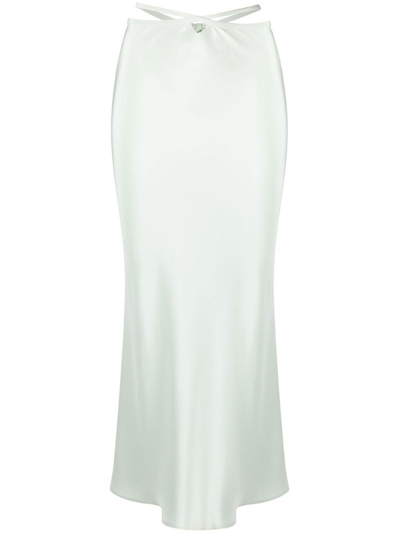 Green Loophole Silk Midi Skirt