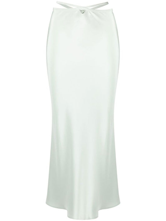 Green Loophole Silk Midi Skirt