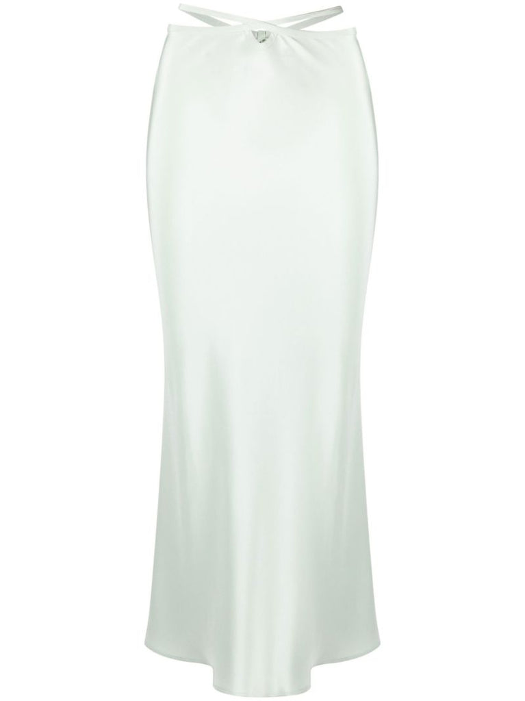 Green Loophole Silk Midi Skirt