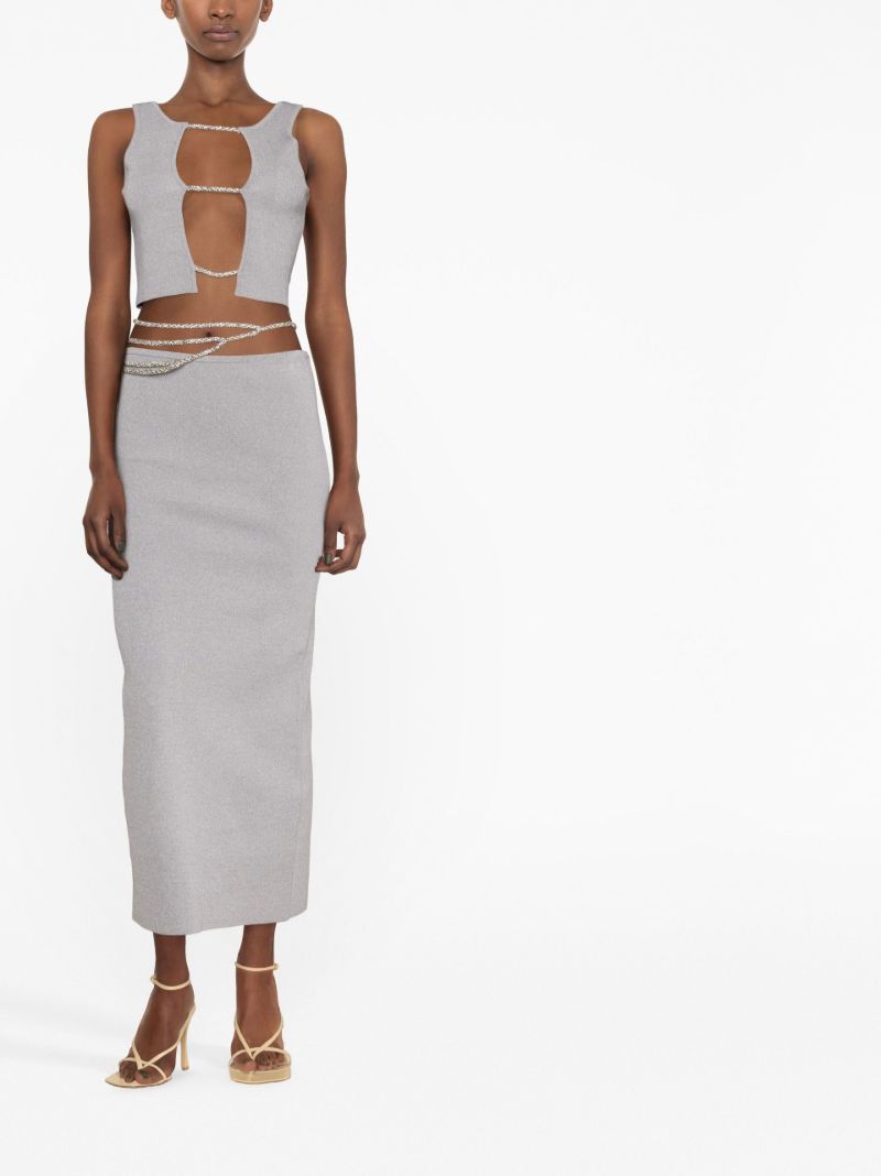 Grey Crystal Cut-out Tank Top