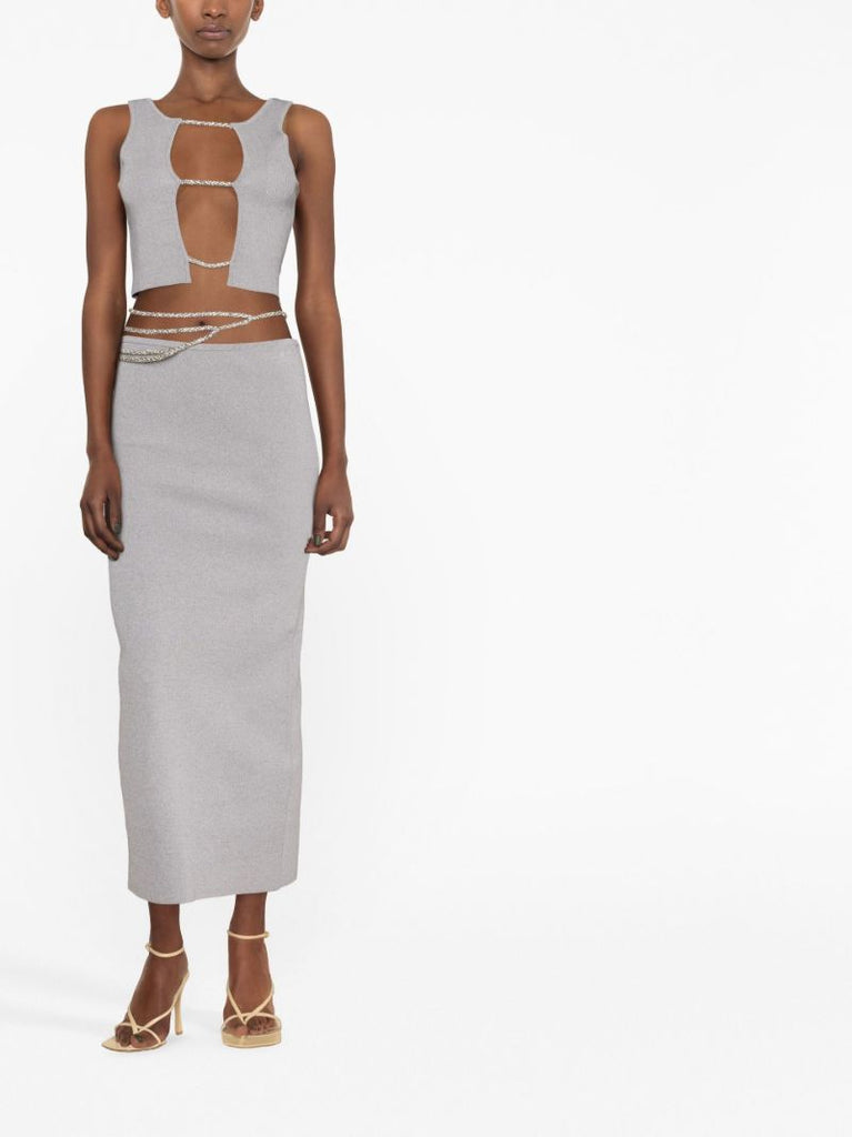 Grey Crystal Cut-out Tank Top