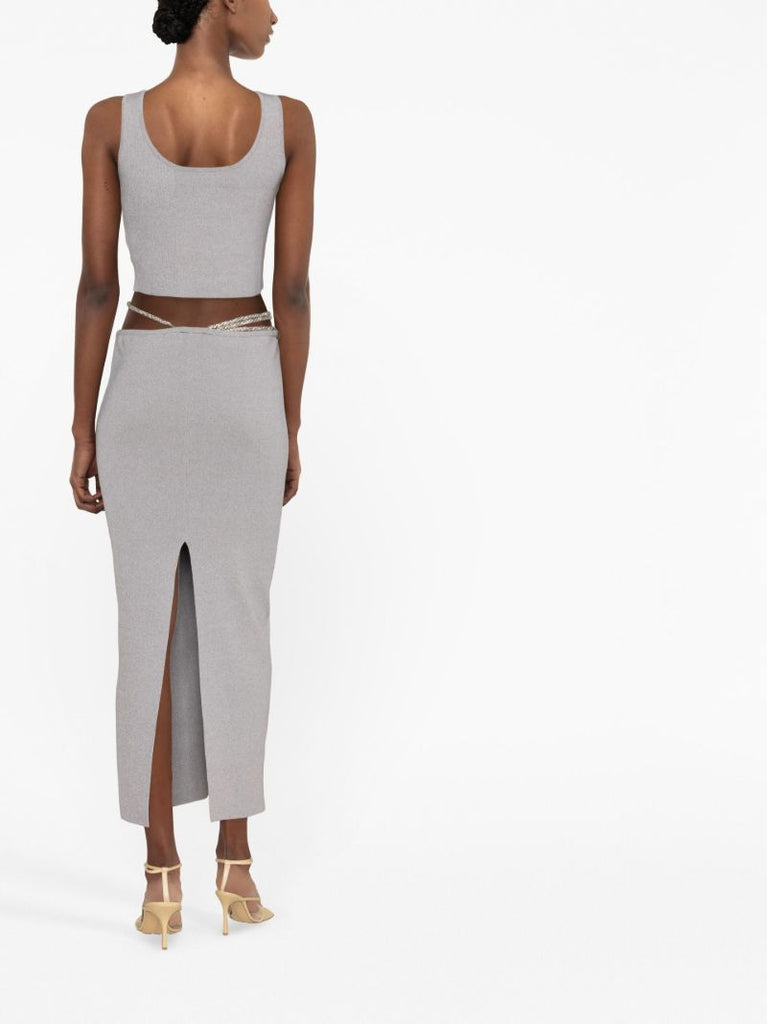Grey Crystal Cut-out Tank Top