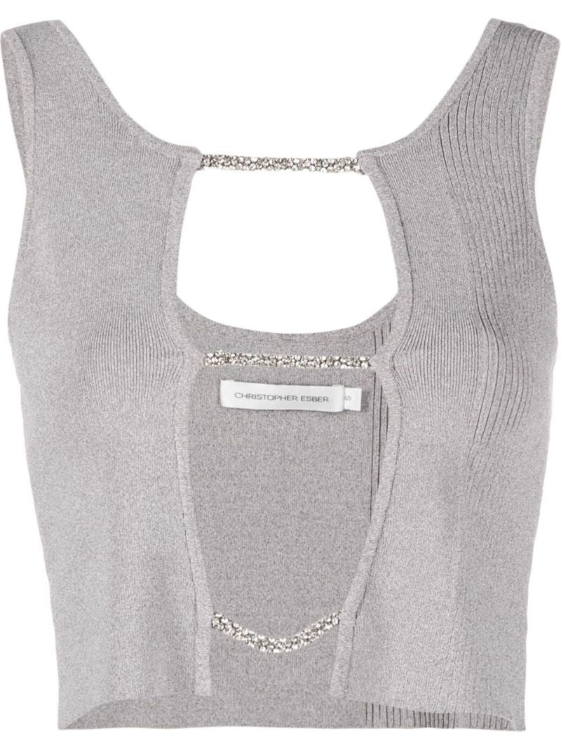 Grey Crystal Cut-out Tank Top