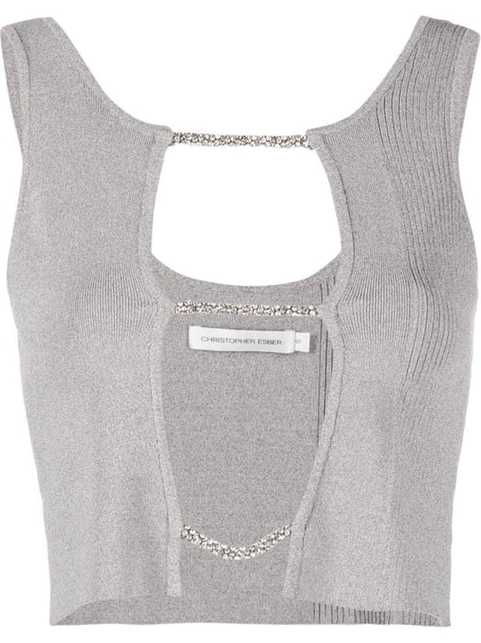 Grey Crystal Cut-out Tank Top