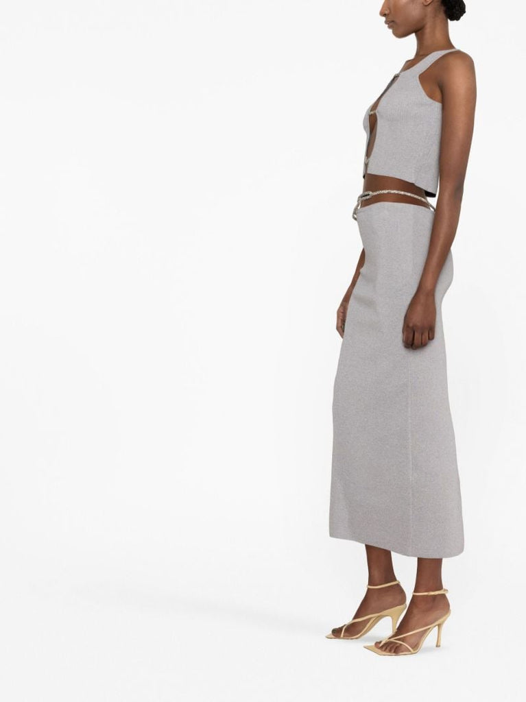 Grey Crystal Cut-out Tank Top