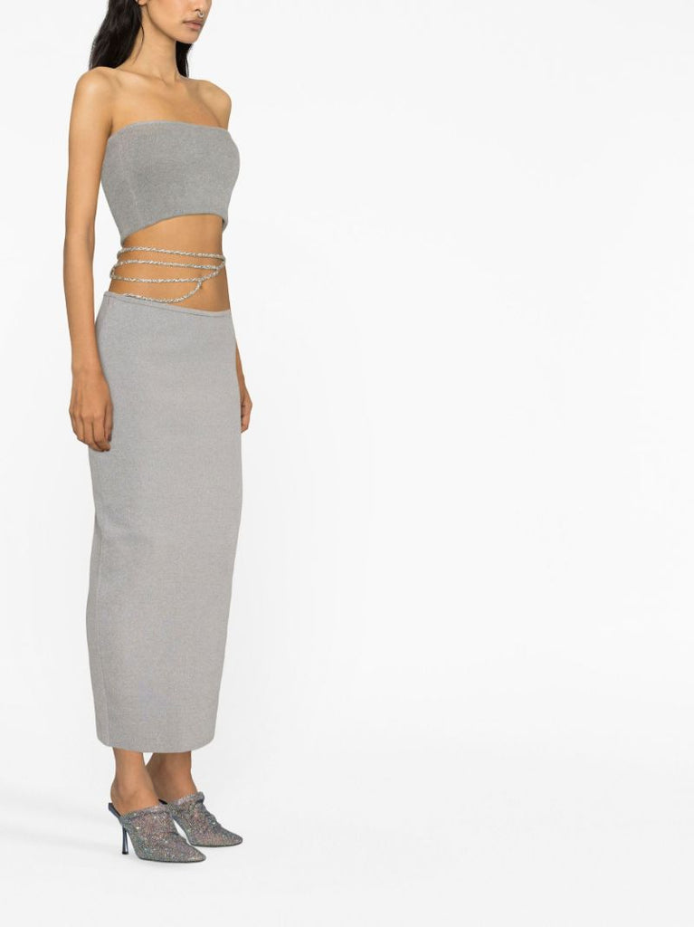 Grey Crystal Lattice Midi Skirt