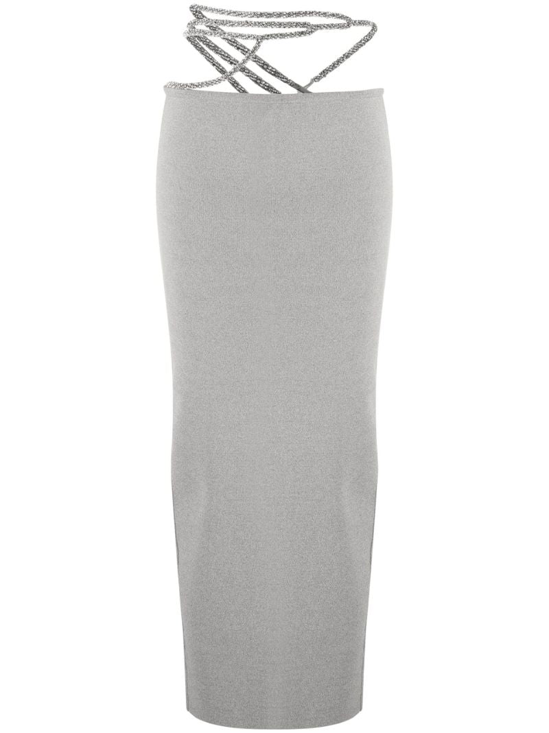 Grey Crystal Lattice Midi Skirt