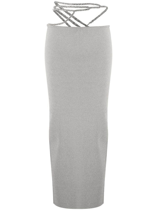 Grey Crystal Lattice Midi Skirt