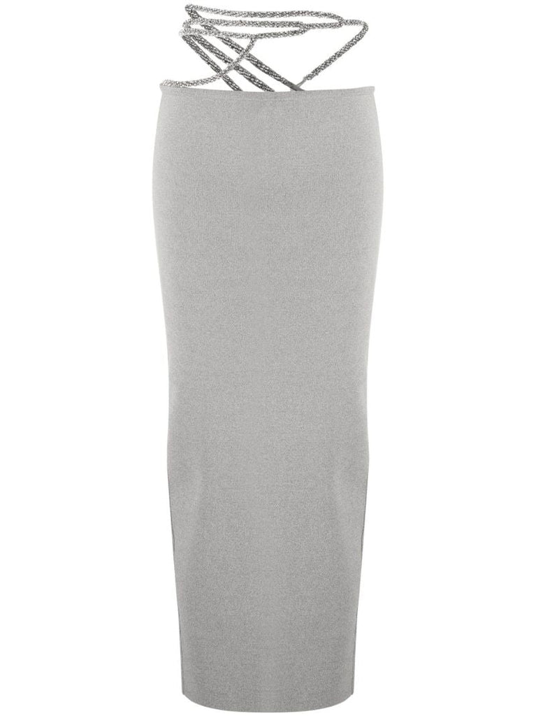 Grey Crystal Lattice Midi Skirt