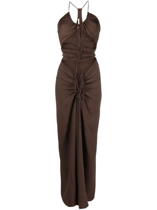 Brown Disconnect Cut-out Ruched Dress