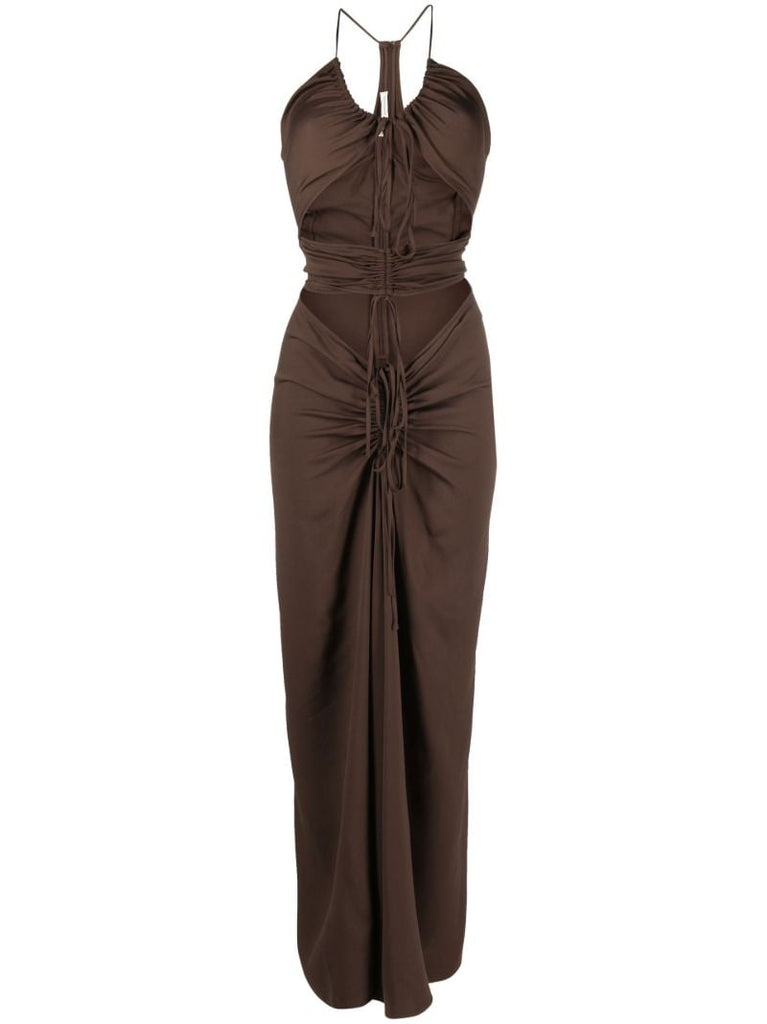Brown Disconnect Cut-out Ruched Dress