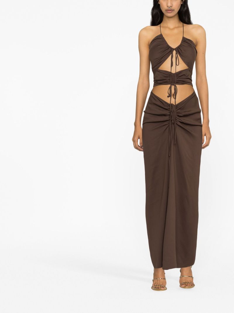 Brown Disconnect Cut-out Ruched Dress
