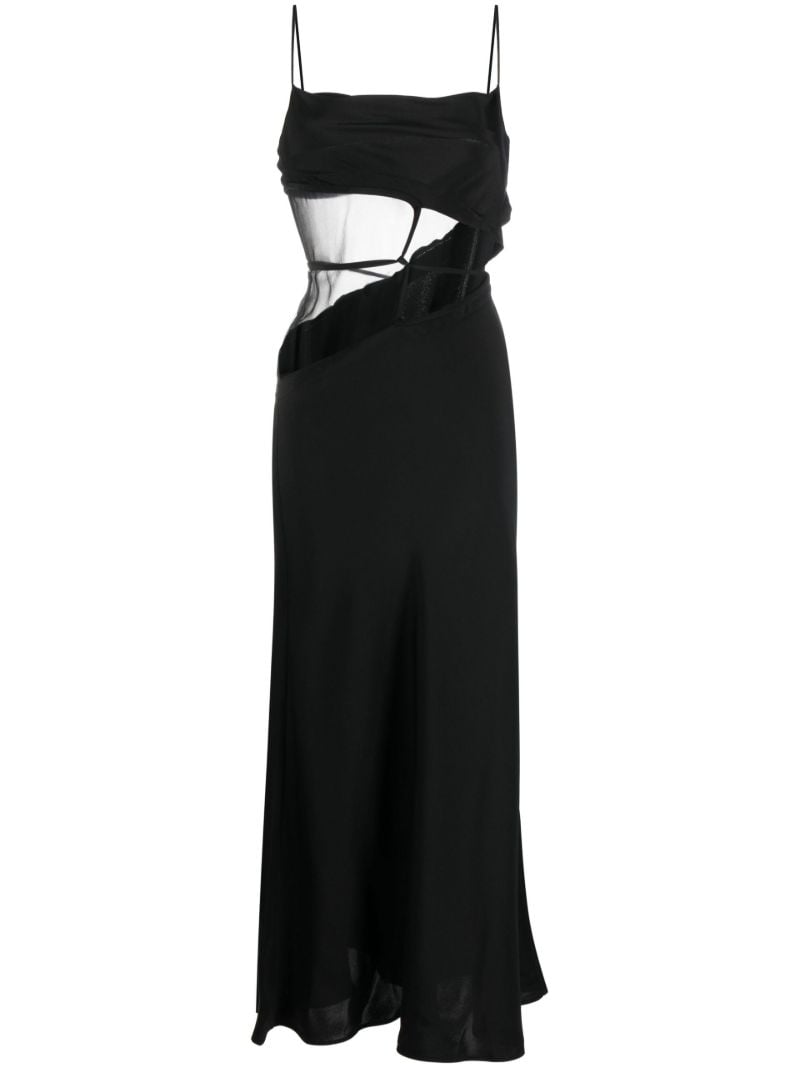 Black Sheer Panel Silk Maxi Dress