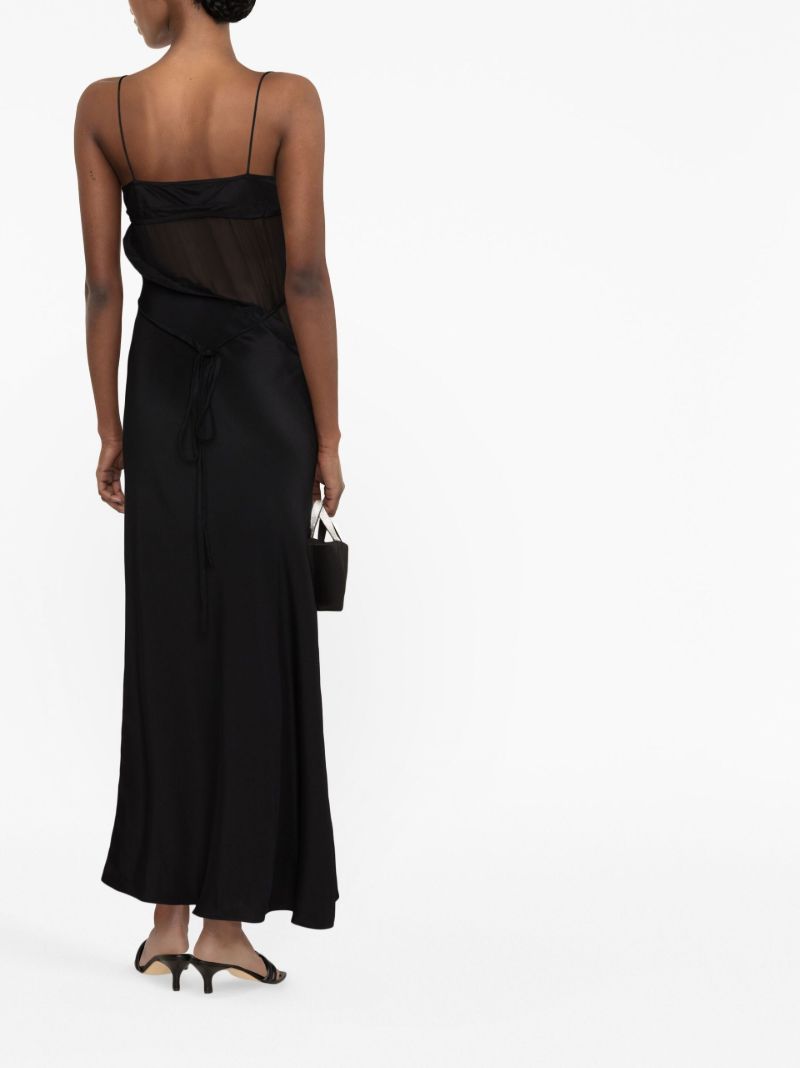 Black Sheer Panel Silk Maxi Dress
