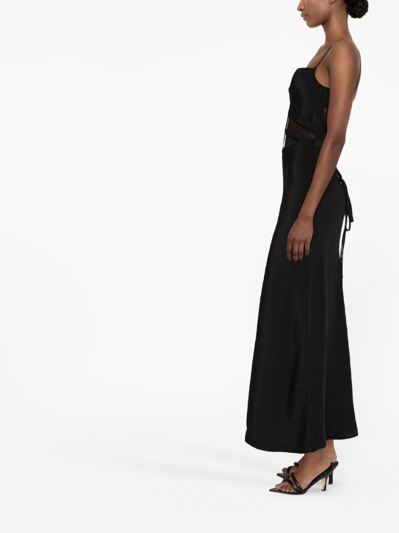 Black Sheer Panel Silk Maxi Dress